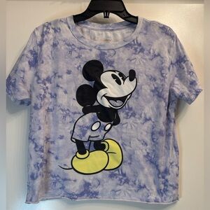 Disney Mickey Mouse Tie Dye Cropped Tee XXL Purple Oversized Y2K Graphic